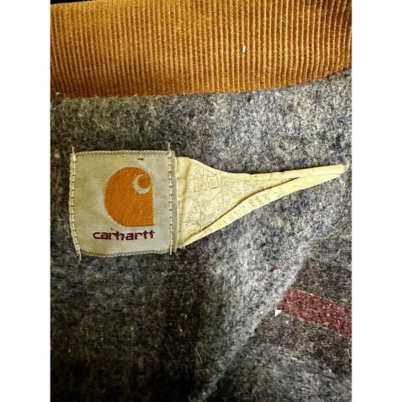 Vintage Carhartt Blanket Lined Chore Jacket Tan Distressed Workwear Size 44 USA - Picture 11 of 12